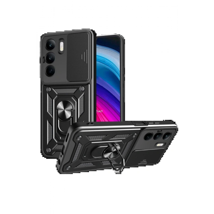 Newface Realme C75 4G Kılıf Pars Lens Yüzüklü Silikon - Siyah