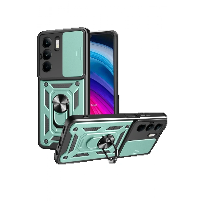 Newface Realme C75 4G Kılıf Pars Lens Yüzüklü Silikon - Yeşil