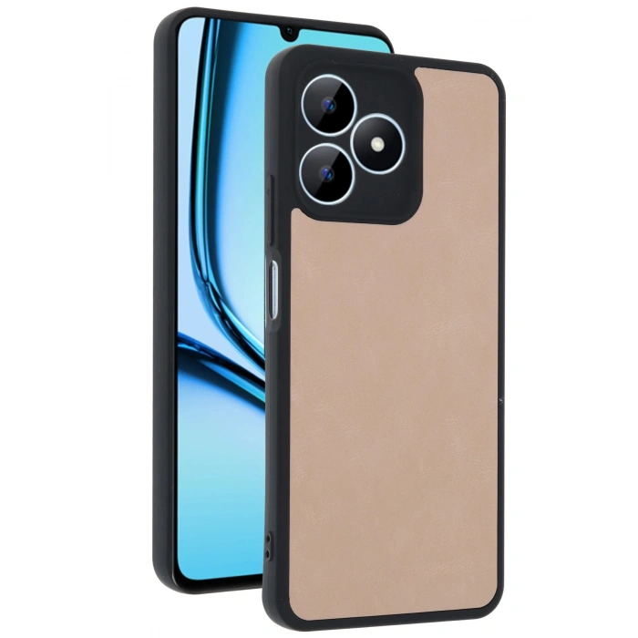Newface Realme Note 50 4G Kılıf Aras Deri Kapak - Pudra