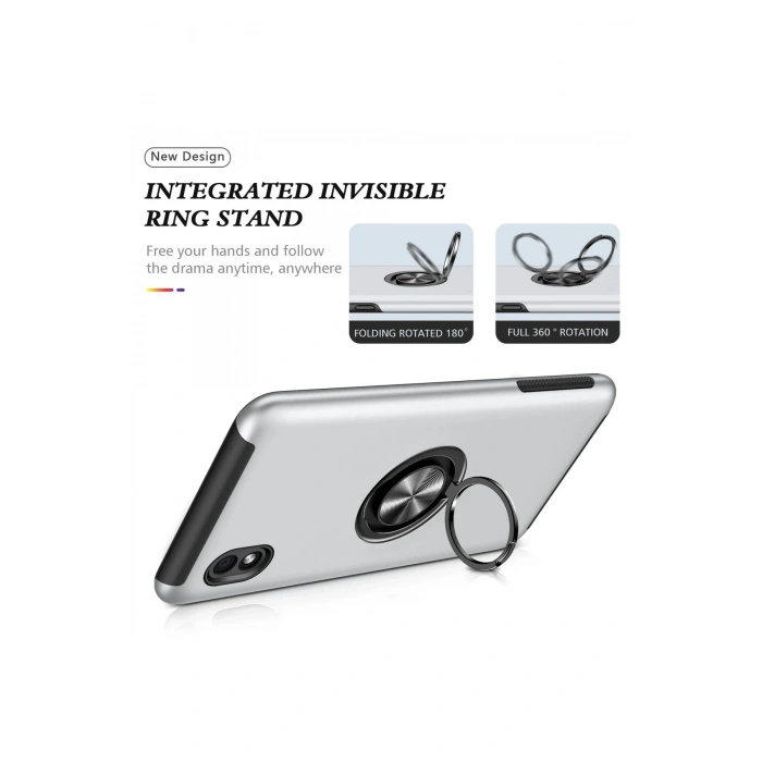 Newface Samsung Galaxy A01 Core Kılıf Elit Yüzüklü Kapak - Gümüş