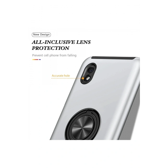 Newface Samsung Galaxy A01 Core Kılıf Elit Yüzüklü Kapak - Gümüş