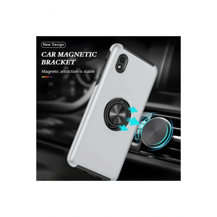 Newface Samsung Galaxy A01 Core Kılıf Elit Yüzüklü Kapak - Gümüş