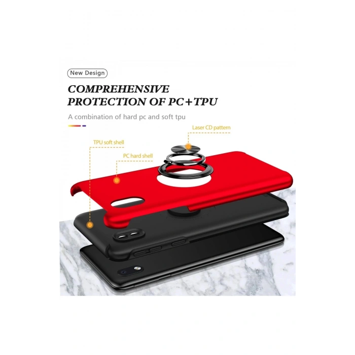 Newface Samsung Galaxy A01 Core Kılıf Elit Yüzüklü Kapak - Kırmızı