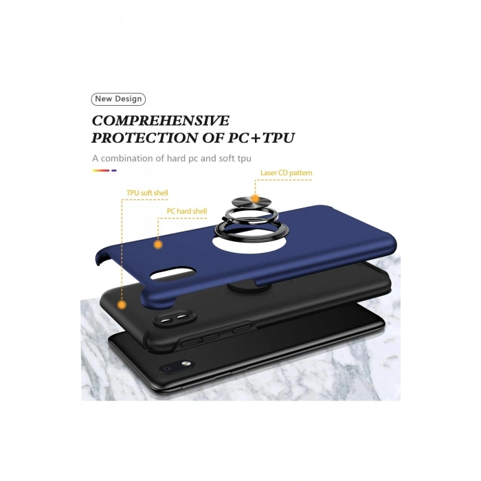 Newface Samsung Galaxy A01 Core Kılıf Elit Yüzüklü Kapak - Lacivert