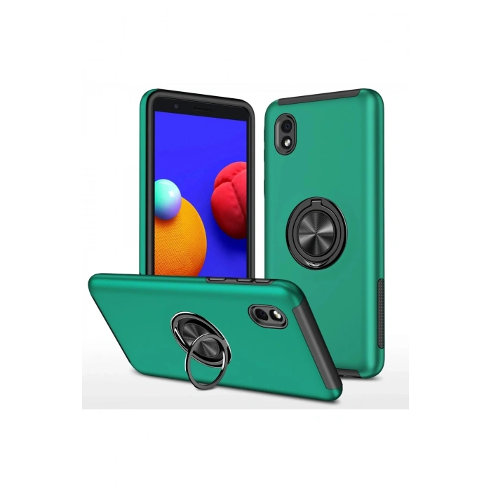 Newface Samsung Galaxy A01 Core Kılıf Elit Yüzüklü Kapak - Yeşil