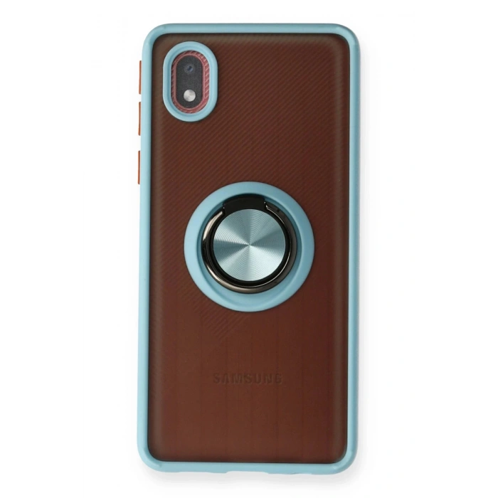 Newface Samsung Galaxy A01 Core Kılıf Montreal Yüzüklü Silikon Kapak - Buz Mavi