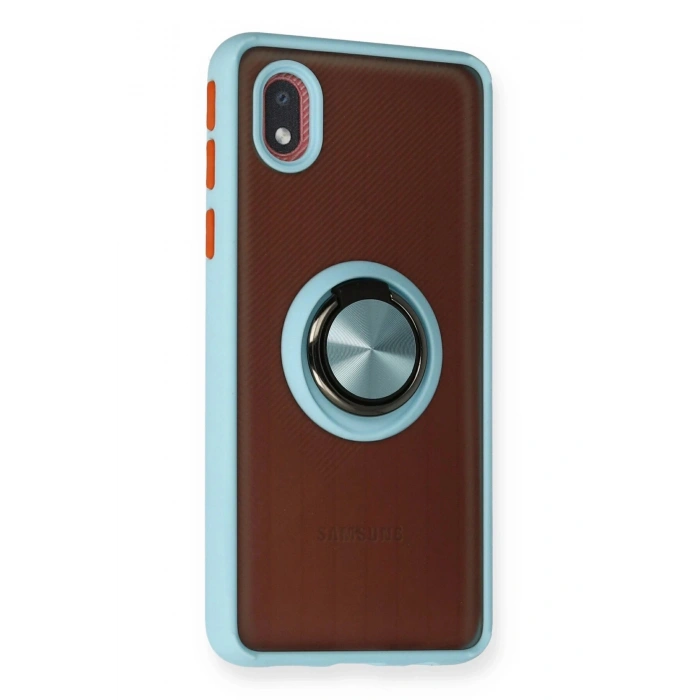 Newface Samsung Galaxy A01 Core Kılıf Montreal Yüzüklü Silikon Kapak - Buz Mavi