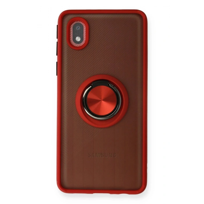 Newface Samsung Galaxy A01 Core Kılıf Montreal Yüzüklü Silikon Kapak - Kırmızı