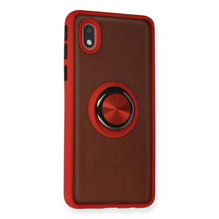 Newface Samsung Galaxy A01 Core Kılıf Montreal Yüzüklü Silikon Kapak - Kırmızı