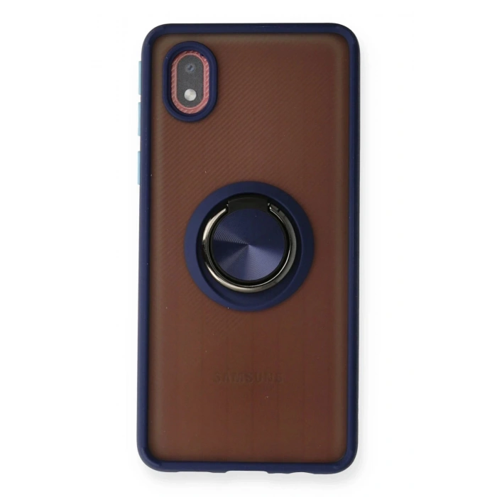 Newface Samsung Galaxy A01 Core Kılıf Montreal Yüzüklü Silikon Kapak - Lacivert