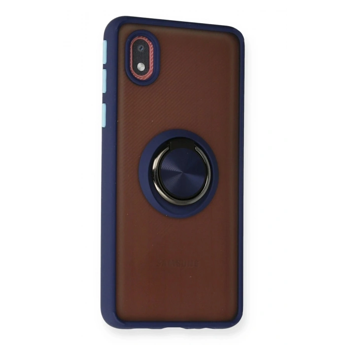 Newface Samsung Galaxy A01 Core Kılıf Montreal Yüzüklü Silikon Kapak - Lacivert