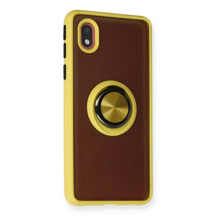 Newface Samsung Galaxy A01 Core Kılıf Montreal Yüzüklü Silikon Kapak - Sarı