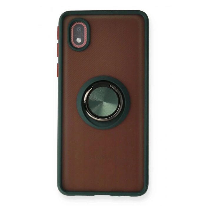 Newface Samsung Galaxy A01 Core Kılıf Montreal Yüzüklü Silikon Kapak - Yeşil