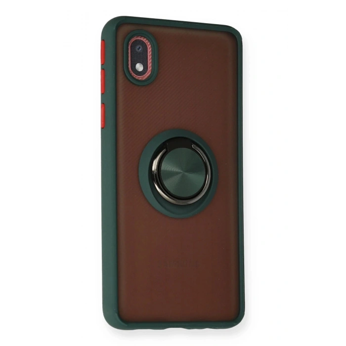 Newface Samsung Galaxy A01 Core Kılıf Montreal Yüzüklü Silikon Kapak - Yeşil