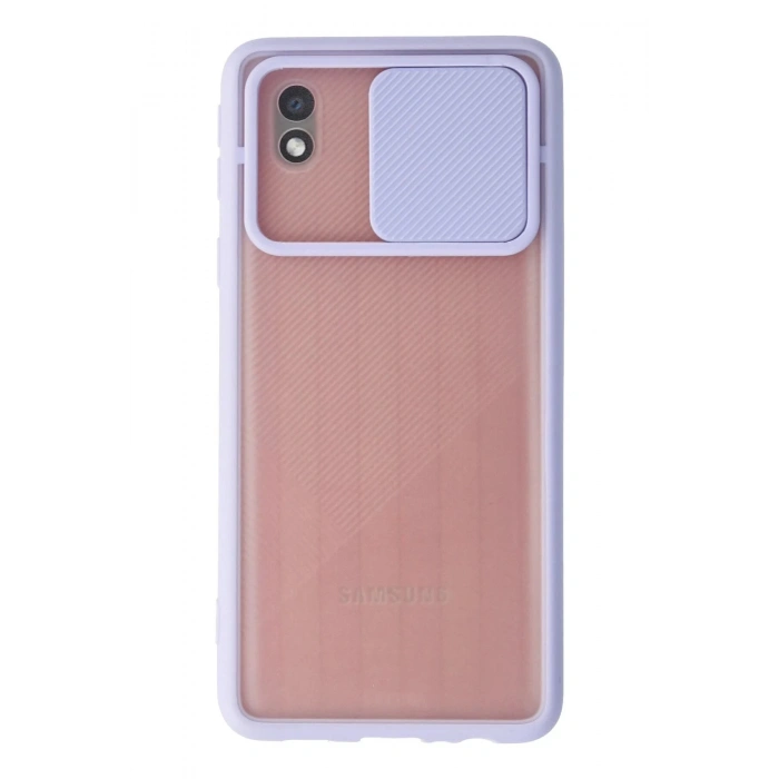 Newface Samsung Galaxy A01 Core Kılıf Palm Buzlu Kamera Sürgülü Silikon - Lila