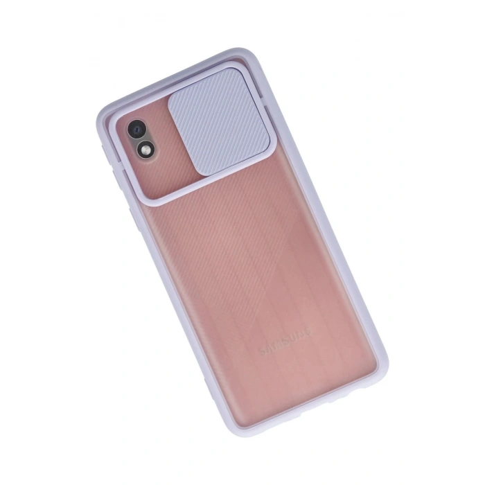 Newface Samsung Galaxy A01 Core Kılıf Palm Buzlu Kamera Sürgülü Silikon - Lila