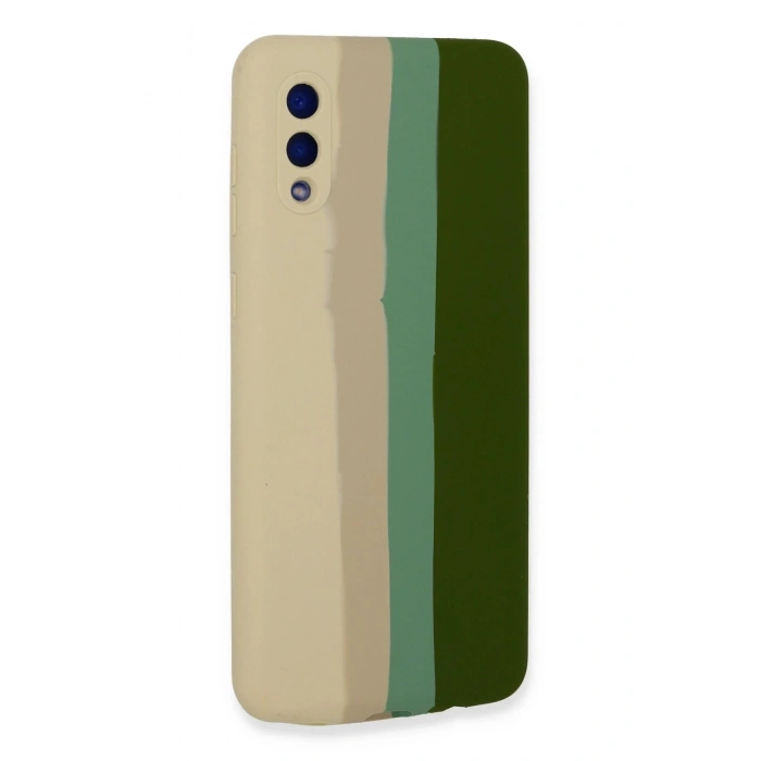 Newface Samsung Galaxy A02 Kılıf Ebruli Lansman Silikon - Beyaz-Yeşil