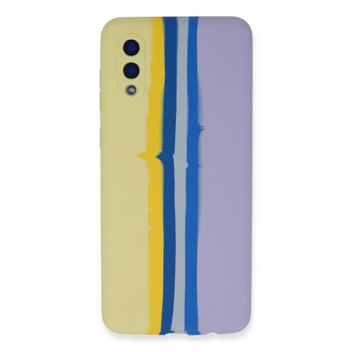 Newface Samsung Galaxy A02 Kılıf Ebruli Lansman Silikon - Sarı-Lila