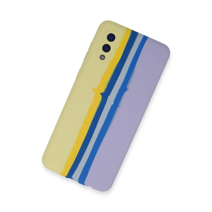 Newface Samsung Galaxy A02 Kılıf Ebruli Lansman Silikon - Sarı-Lila