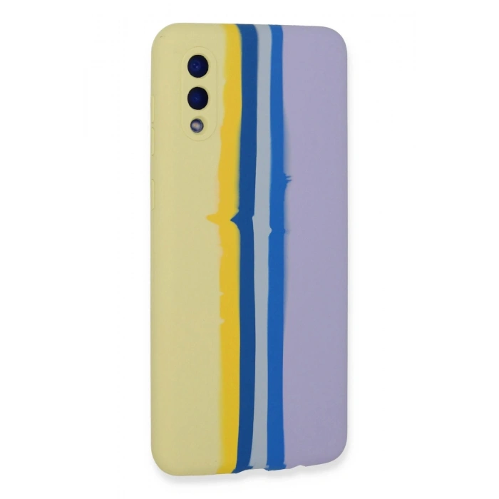 Newface Samsung Galaxy A02 Kılıf Ebruli Lansman Silikon - Sarı-Lila