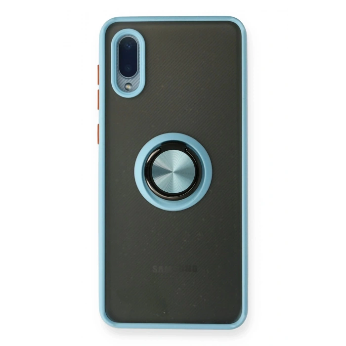 Newface Samsung Galaxy A02 Kılıf Montreal Yüzüklü Silikon Kapak - Buz Mavi