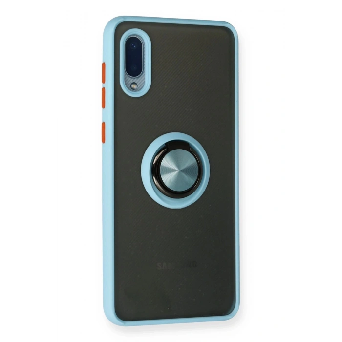 Newface Samsung Galaxy A02 Kılıf Montreal Yüzüklü Silikon Kapak - Buz Mavi