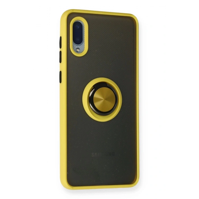 Newface Samsung Galaxy A02 Kılıf Montreal Yüzüklü Silikon Kapak - Sarı