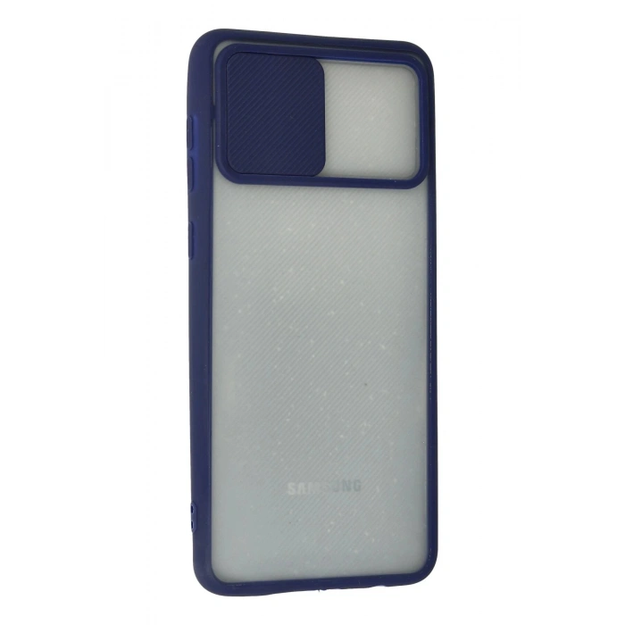 Newface Samsung Galaxy A02 Kılıf Palm Buzlu Kamera Sürgülü Silikon - Lacivert