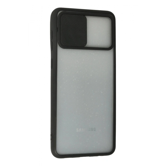 Newface Samsung Galaxy A02 Kılıf Palm Buzlu Kamera Sürgülü Silikon - Siyah