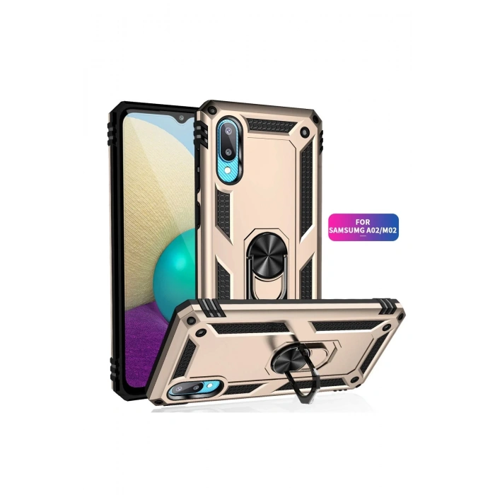 Newface Samsung Galaxy A02 Kılıf Sofya Yüzüklü Silikon Kapak - Gold