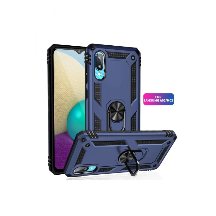 Newface Samsung Galaxy A02 Kılıf Sofya Yüzüklü Silikon Kapak - Lacivert
