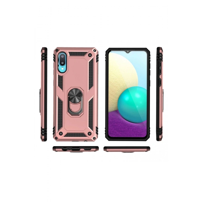 Newface Samsung Galaxy A02 Kılıf Sofya Yüzüklü Silikon Kapak - Rose