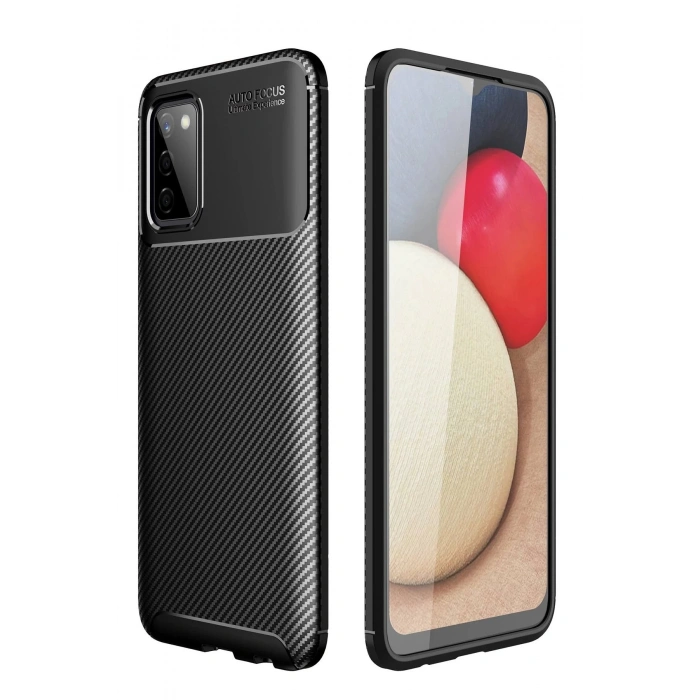 Newface Samsung Galaxy A02S Kılıf Auto Focus Karbon Kapak - Siyah