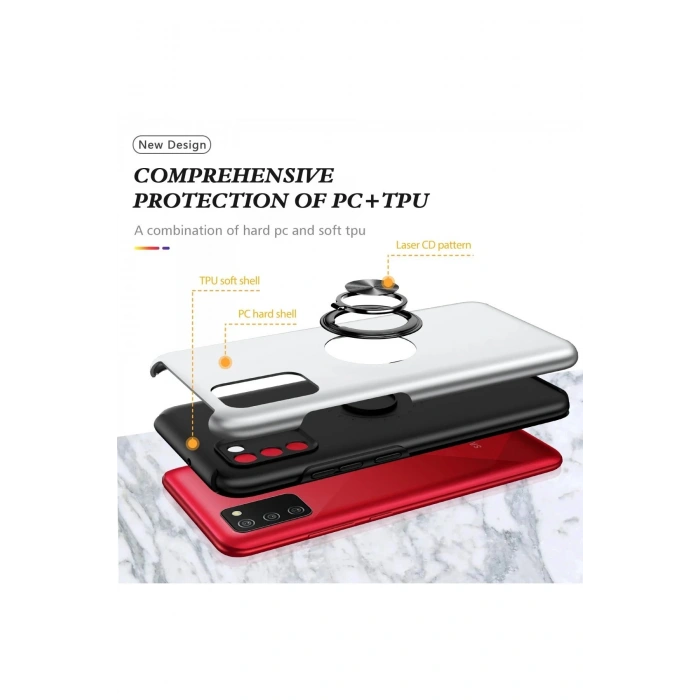 Newface Samsung Galaxy A02S Kılıf Elit Yüzüklü Kapak - Gümüş