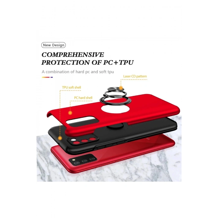 Newface Samsung Galaxy A02S Kılıf Elit Yüzüklü Kapak - Kırmızı