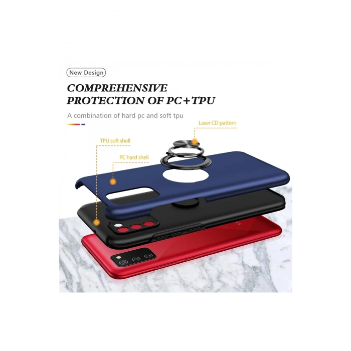 Newface Samsung Galaxy A02S Kılıf Elit Yüzüklü Kapak - Lacivert