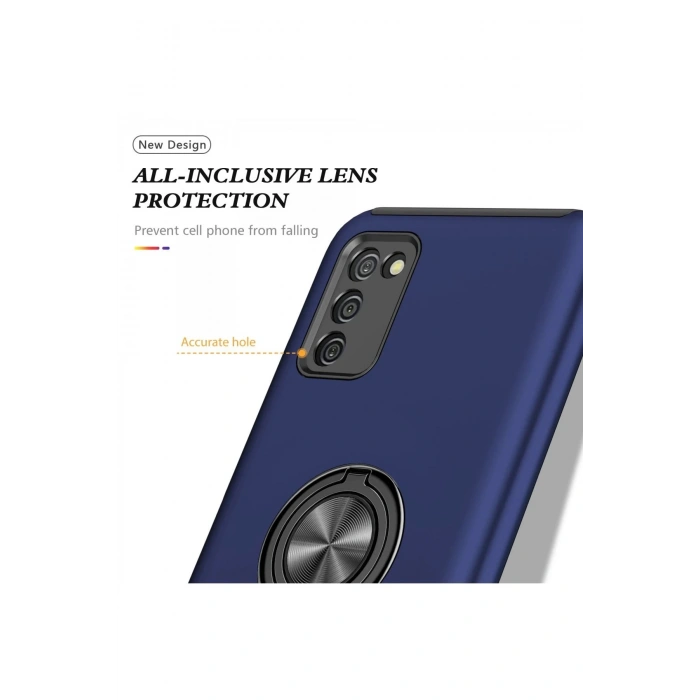 Newface Samsung Galaxy A02S Kılıf Elit Yüzüklü Kapak - Lacivert