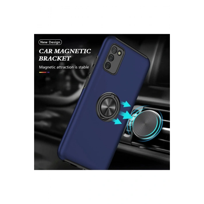 Newface Samsung Galaxy A02S Kılıf Elit Yüzüklü Kapak - Lacivert