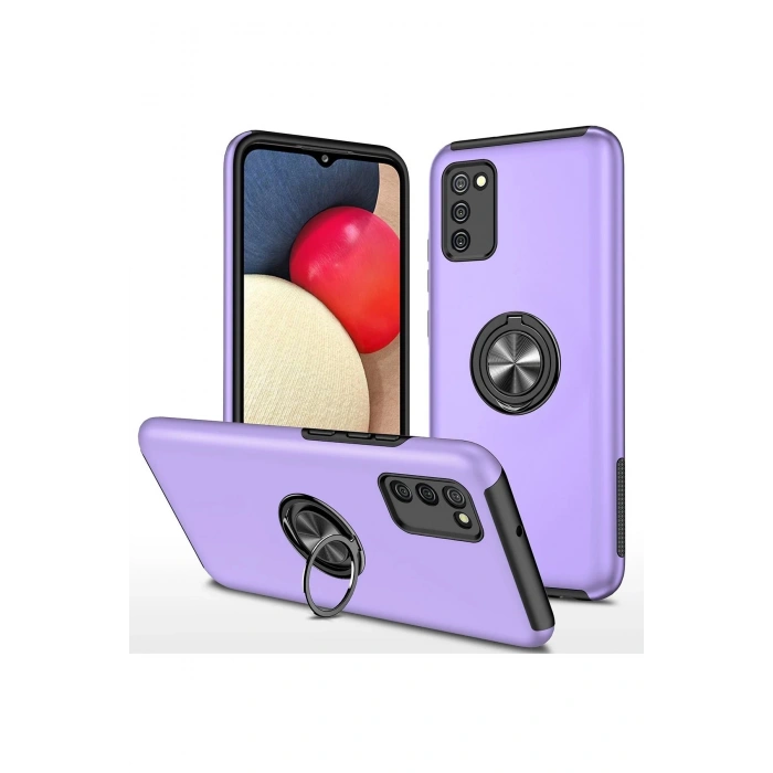 Newface Samsung Galaxy A02S Kılıf Elit Yüzüklü Kapak - Mor