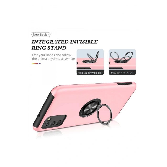 Newface Samsung Galaxy A02S Kılıf Elit Yüzüklü Kapak - Pembe