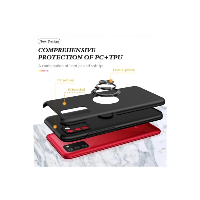 Newface Samsung Galaxy A02S Kılıf Elit Yüzüklü Kapak - Siyah