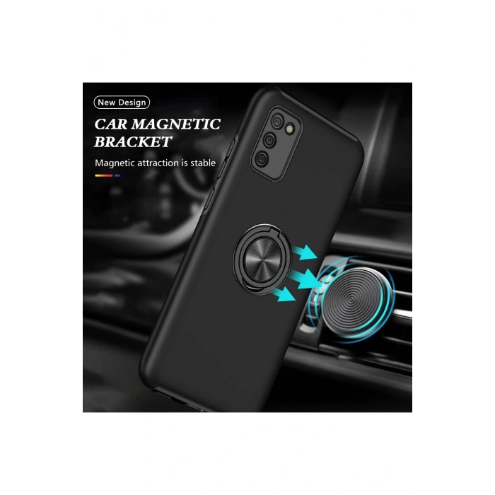 Newface Samsung Galaxy A02S Kılıf Elit Yüzüklü Kapak - Siyah