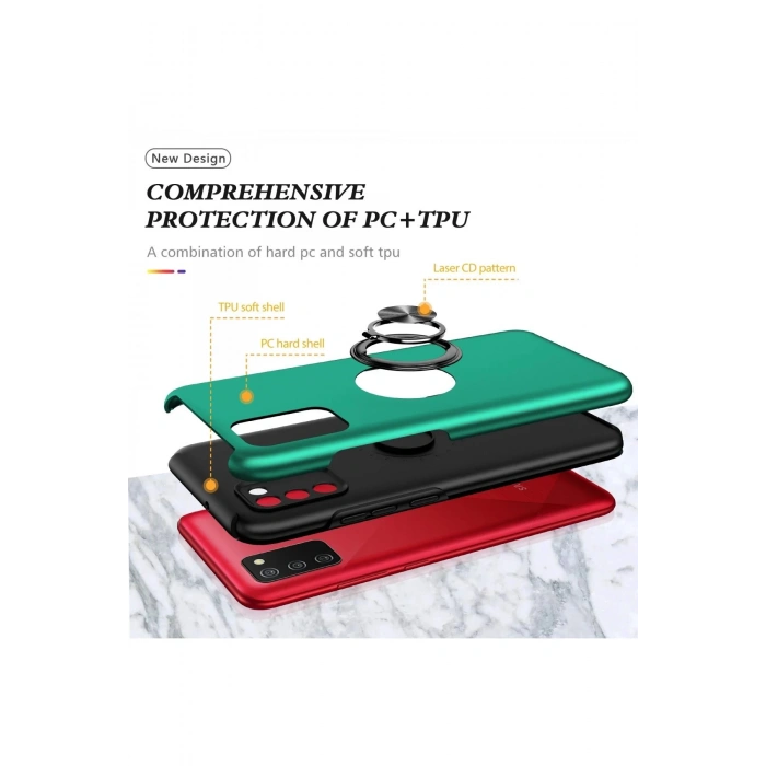 Newface Samsung Galaxy A02S Kılıf Elit Yüzüklü Kapak - Yeşil