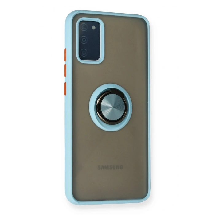 Newface Samsung Galaxy A02S Kılıf Montreal Yüzüklü Silikon Kapak - Buz Mavi
