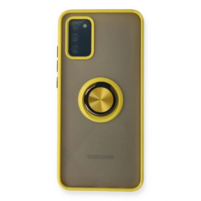 Newface Samsung Galaxy A02S Kılıf Montreal Yüzüklü Silikon Kapak - Sarı