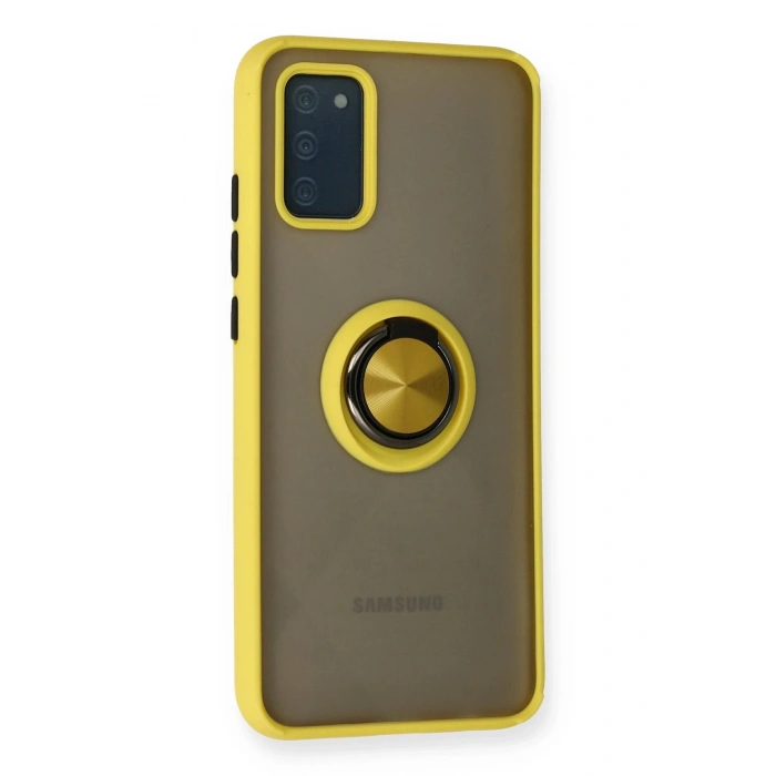 Newface Samsung Galaxy A02S Kılıf Montreal Yüzüklü Silikon Kapak - Sarı