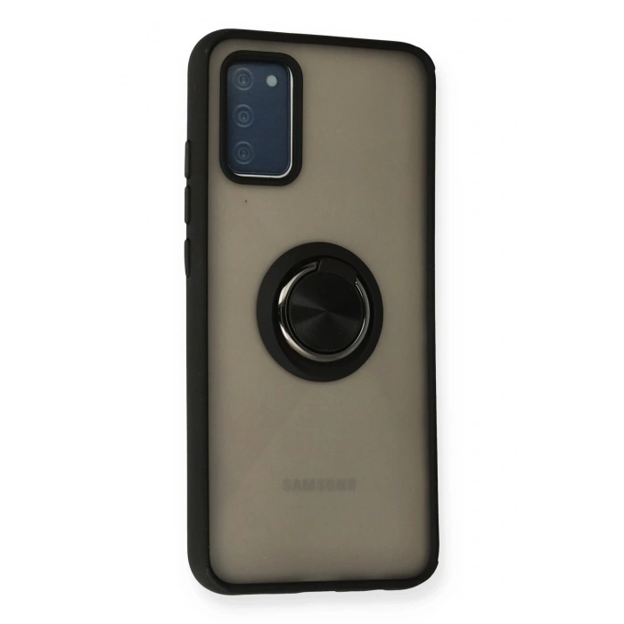 Newface Samsung Galaxy A02S Kılıf Montreal Yüzüklü Silikon Kapak - Siyah