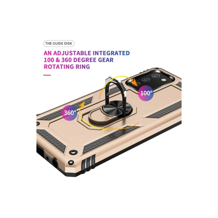 Newface Samsung Galaxy A02S Kılıf Sofya Yüzüklü Silikon Kapak - Gold