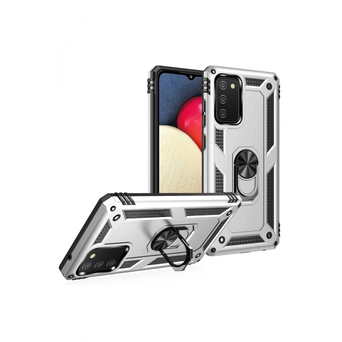 Newface Samsung Galaxy A02S Kılıf Sofya Yüzüklü Silikon Kapak - Gümüş