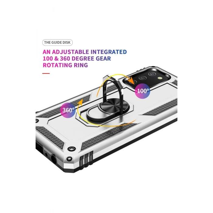 Newface Samsung Galaxy A02S Kılıf Sofya Yüzüklü Silikon Kapak - Gümüş